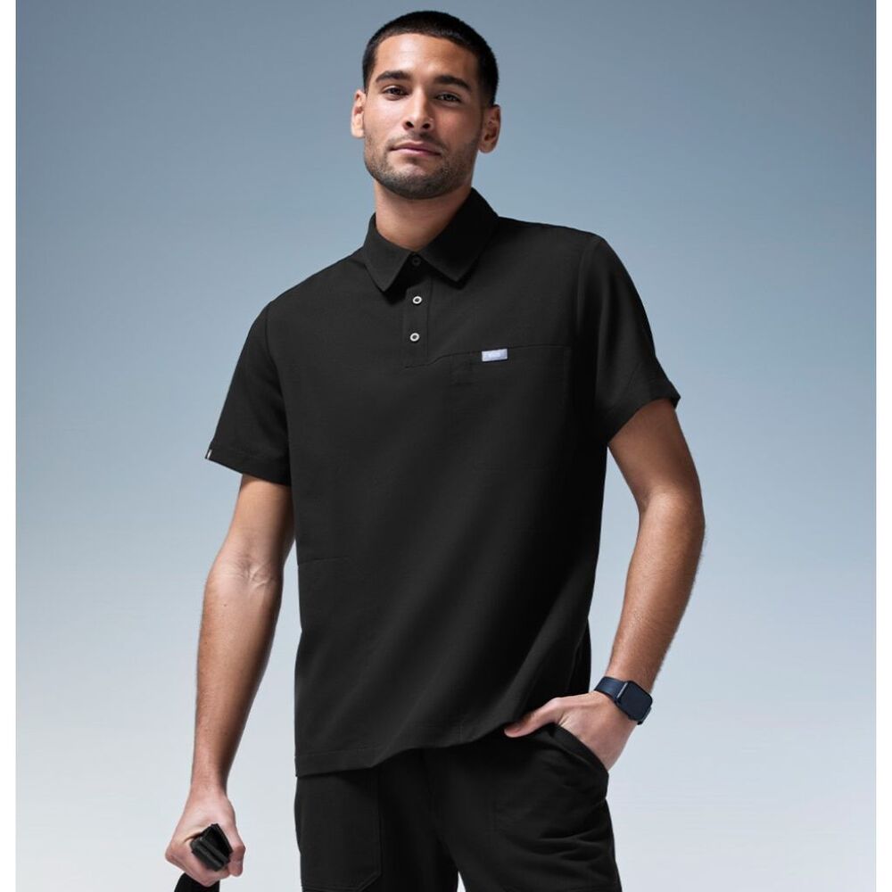 FIGS Eugene Technical Collared Polo Scrub Top Shirt Men’s M Black